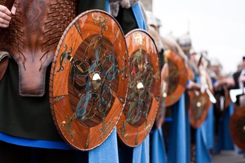 The Shields of vikings marching through Lerwick