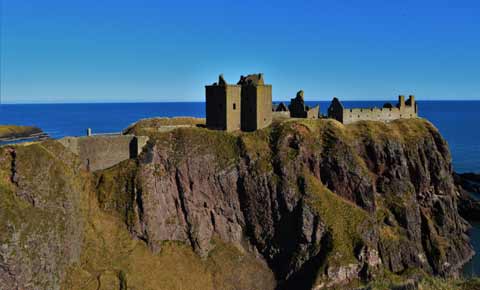 Dunottar Castle has a striking position overlooking the North Sea 