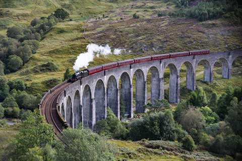 Jacobite Steam Train crossing the Glenfinnan Viaduct