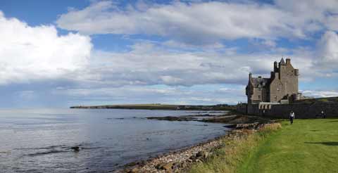 Ackergill Tower on the shores of Sinclair's Bay near Wick