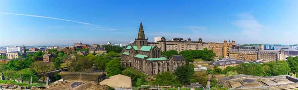 Panoramic view of Glasgow with Glasgow Cathedral in the centre