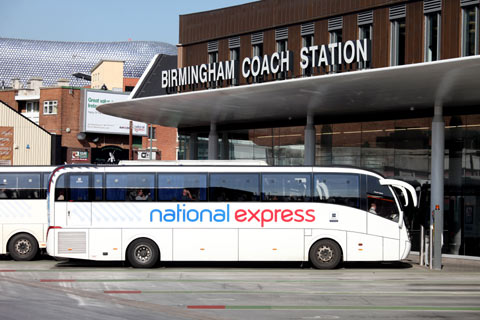 National Express coach parked in bay at Birmingham Coach Station