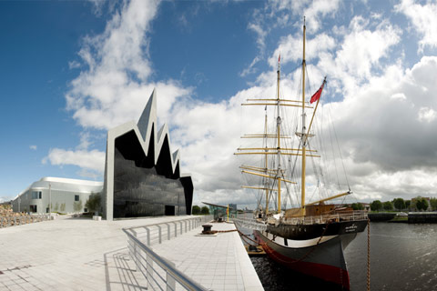 The Tall Ship moored in the river at Riverside Museum