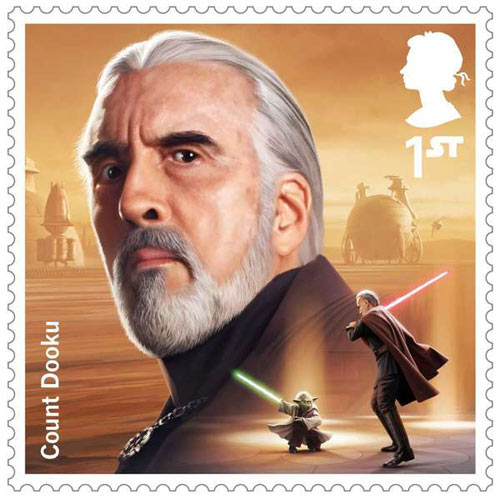 Postage Stamp showing picture of Christopher Lee as Count Dooku from Star Wars films